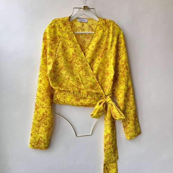 Rodebjer floral print wrap top, yellow, Size L - Picture 2 of 8